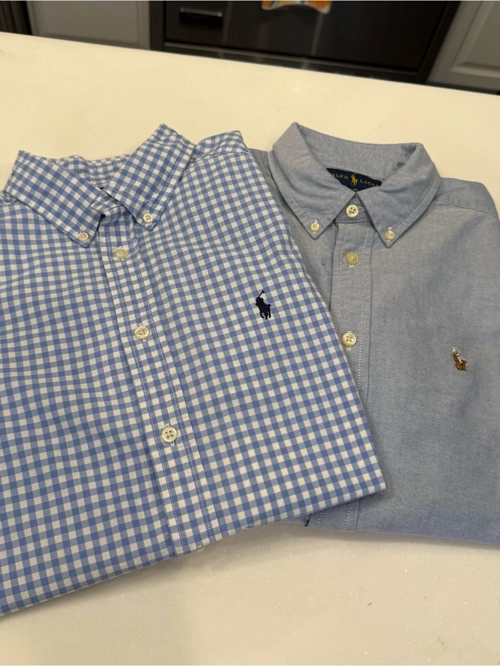 Ralph Lauren Set Of 2 Youth Boys Shirt 1 Blue Oxford, 1 Blue White Gingham Sz L